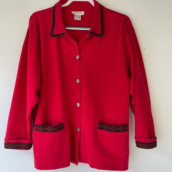 Talbots Women's Cotton Red Blazer Jacket Cardigan Coat Button Pockets, Sz L - Picture 13 of 13